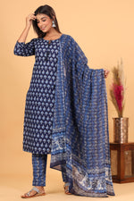 Thumbnail for Kaajh Blue Floral Print Suit Set For Women - Distacart