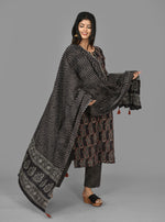 Thumbnail for Kaajh Women's Black Paisley Print Cotton Suit Set - Distacart
