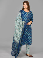 Thumbnail for Kaajh Women's Blue Floral Print Cotton Suit Set - Distacart