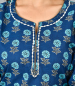 Thumbnail for Kaajh Women's Blue Floral Print Cotton Suit Set - Distacart