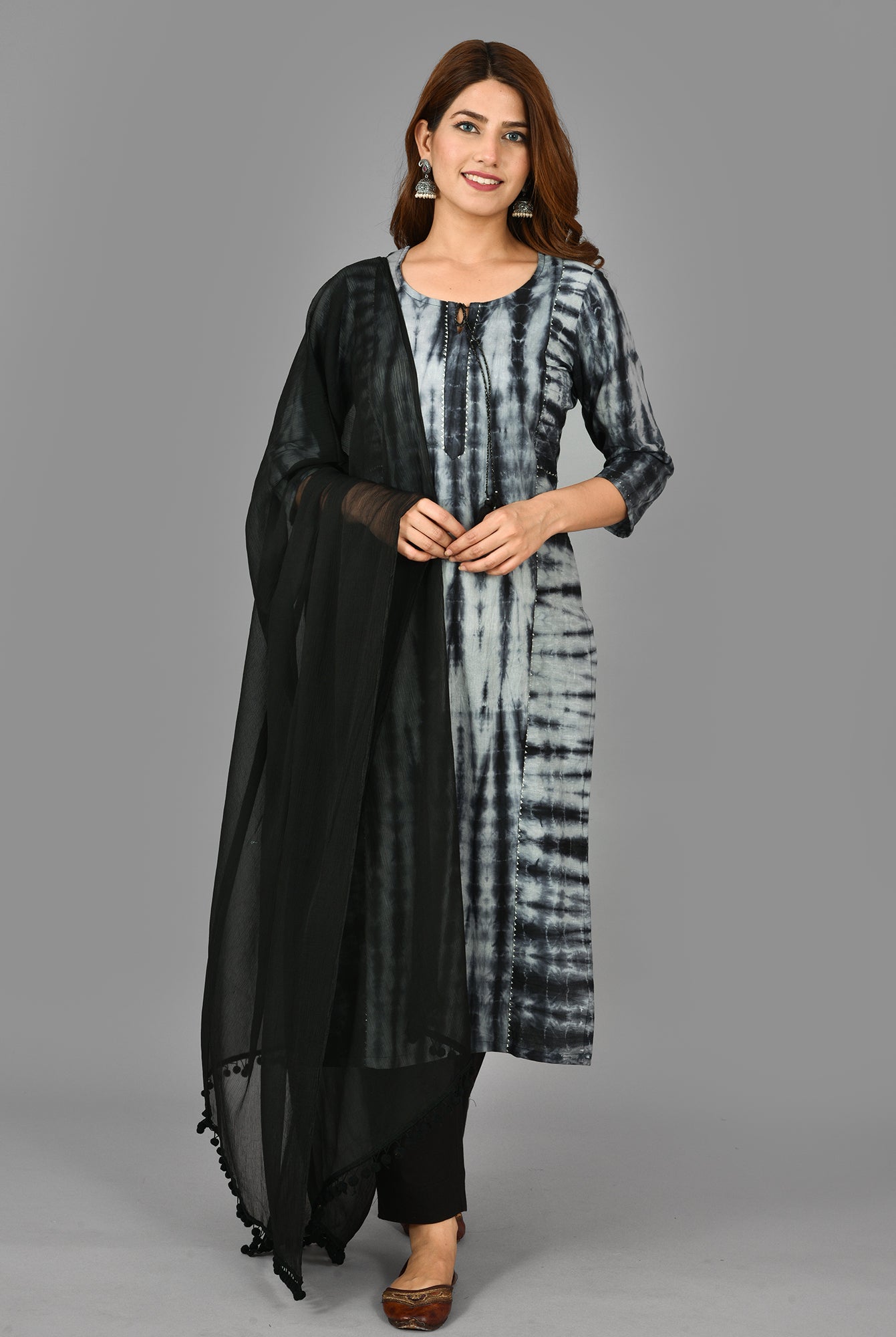 Kaajh Women's Black Tie Dye Cotton Suit Set - Distacart