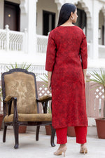 Thumbnail for Kaajh Women's Red Gold Printed Modal Silk Kurta Pant Set - Distacart