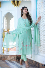 Thumbnail for Kaajh Women's Green Floral Modal Silk Suit Set - Distacart