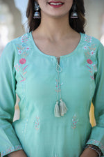 Thumbnail for Kaajh Women's Green Floral Modal Silk Suit Set - Distacart