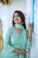 Thumbnail for Kaajh Women's Green Floral Modal Silk Suit Set - Distacart