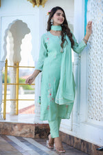 Thumbnail for Kaajh Women's Green Floral Modal Silk Suit Set - Distacart