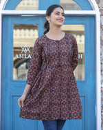 Thumbnail for Kaajh Coffee Brown Cotton Shirt Style Tunic - Distacart