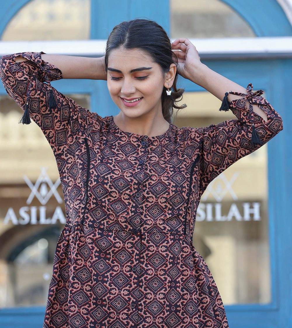 Kaajh Coffee Brown Cotton Shirt Style Tunic - Distacart
