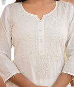 Thumbnail for Kaajh Women's Off White Lucknow Chikankari Cotton Kurta Set With Dupatta - Distacart