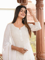 Thumbnail for Kaajh Women's Off White Lucknow Chikankari Cotton Kurta Set With Dupatta - Distacart