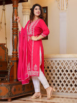 Thumbnail for Kaajh Women's Pink Hand Embroidered Lucknow Chikankari Kurta Set With Dupatta - Distacart