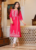 Thumbnail for Kaajh Women's Pink Hand Embroidered Lucknow Chikankari Kurta Set With Dupatta - Distacart