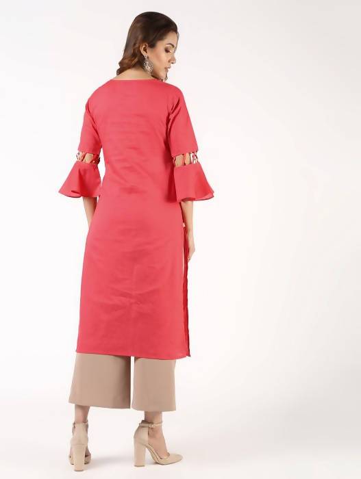 Aniyah Cotton Criss Cross Bell Sleeves Peach Straight Kurta (AN-142K)