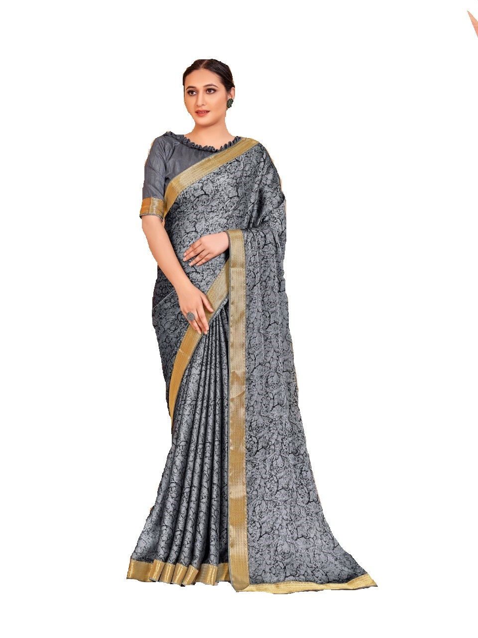 Vamika Grey Designer Cadbury Chiffon Banarasi Lace Saree - Distacart