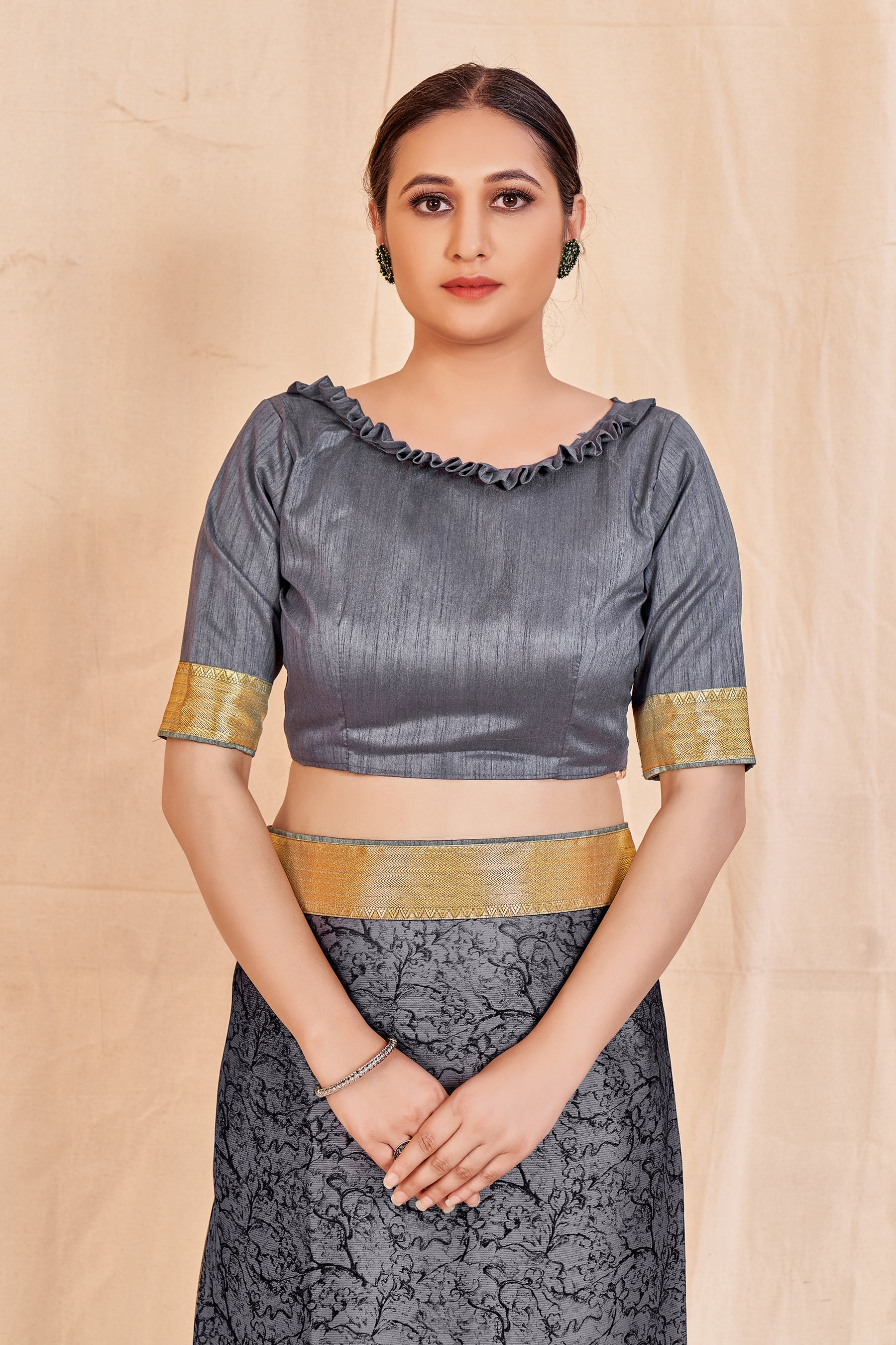 Vamika Grey Designer Cadbury Chiffon Banarasi Lace Saree - Distacart