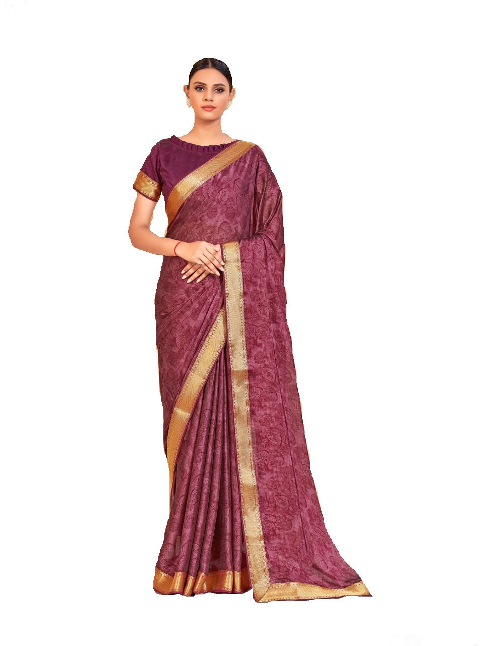 Vamika Wine Designer Cadbury Chiffon Banarasi Lace Saree - Distacart