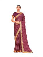 Thumbnail for Vamika Wine Designer Cadbury Chiffon Banarasi Lace Saree - Distacart