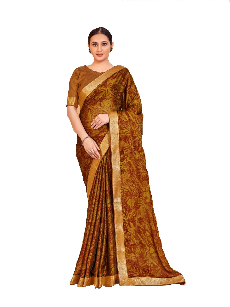 Vamika Mustard Designer Cadbury Chiffon Banarasi Lace Saree - Distacart