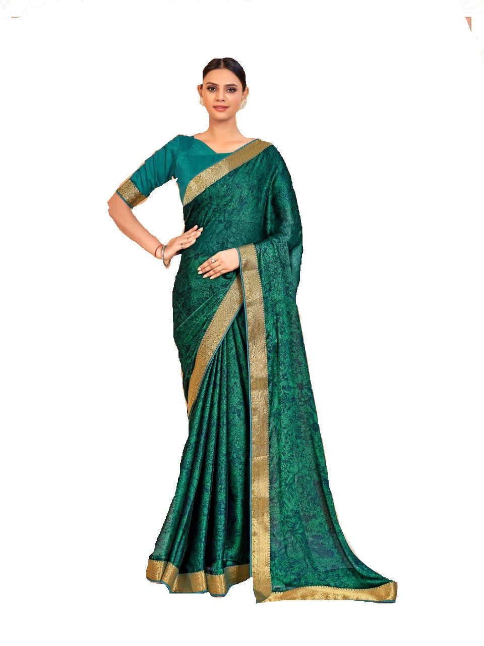 Vamika Rama Green Designer Cadbury Chiffon Banarasi Lace Saree - Distacart