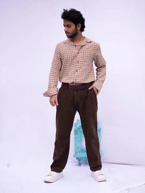 Diva Globe Men Checkard Lapel Collar Shirt - Distacart