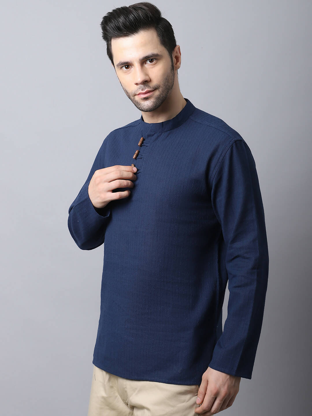 Even Apparels Navy Pure Cotton Men's Kurta With Band Collar - Distacart