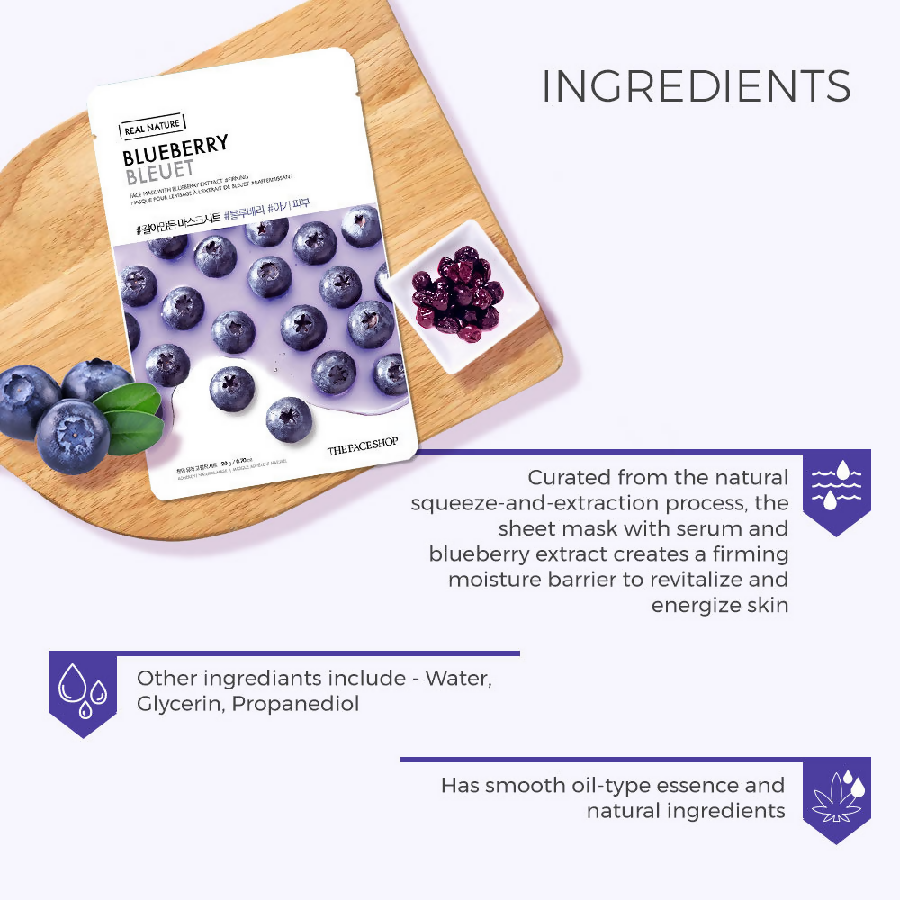 The Face Shop Real Nature Blueberry Face Mask - Distacart