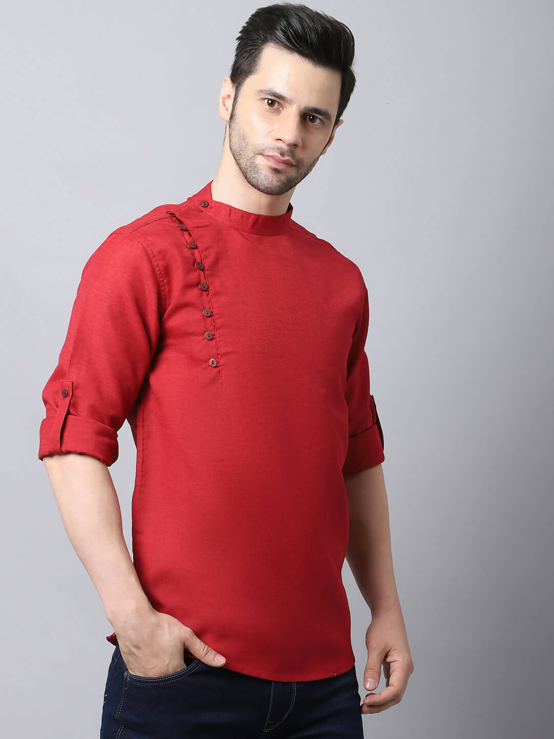 Even Apparels Maroon Pure Cotton Kurta With Side Placket - Distacart