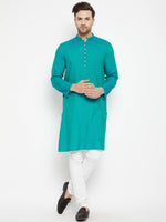 Thumbnail for Even Apparels Green Viscose Long Men's Kurta With Band Collar - Distacart