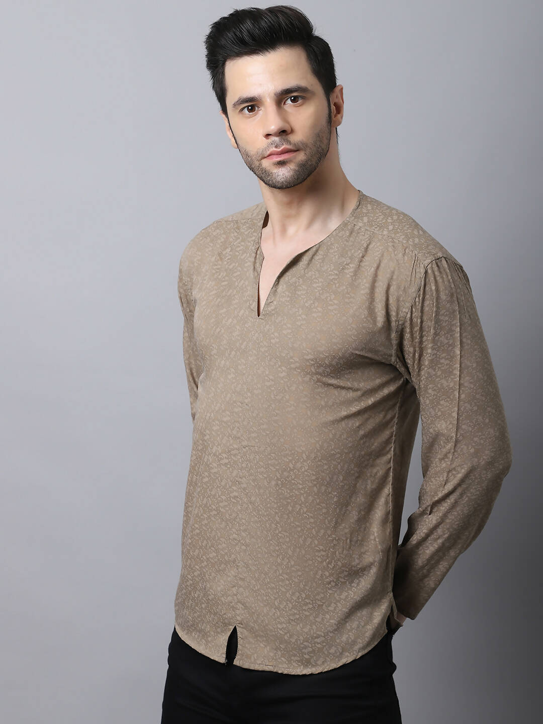 Even Apparels Beige Pure Cotton Round Neck Slit Men's Kurta - Distacart