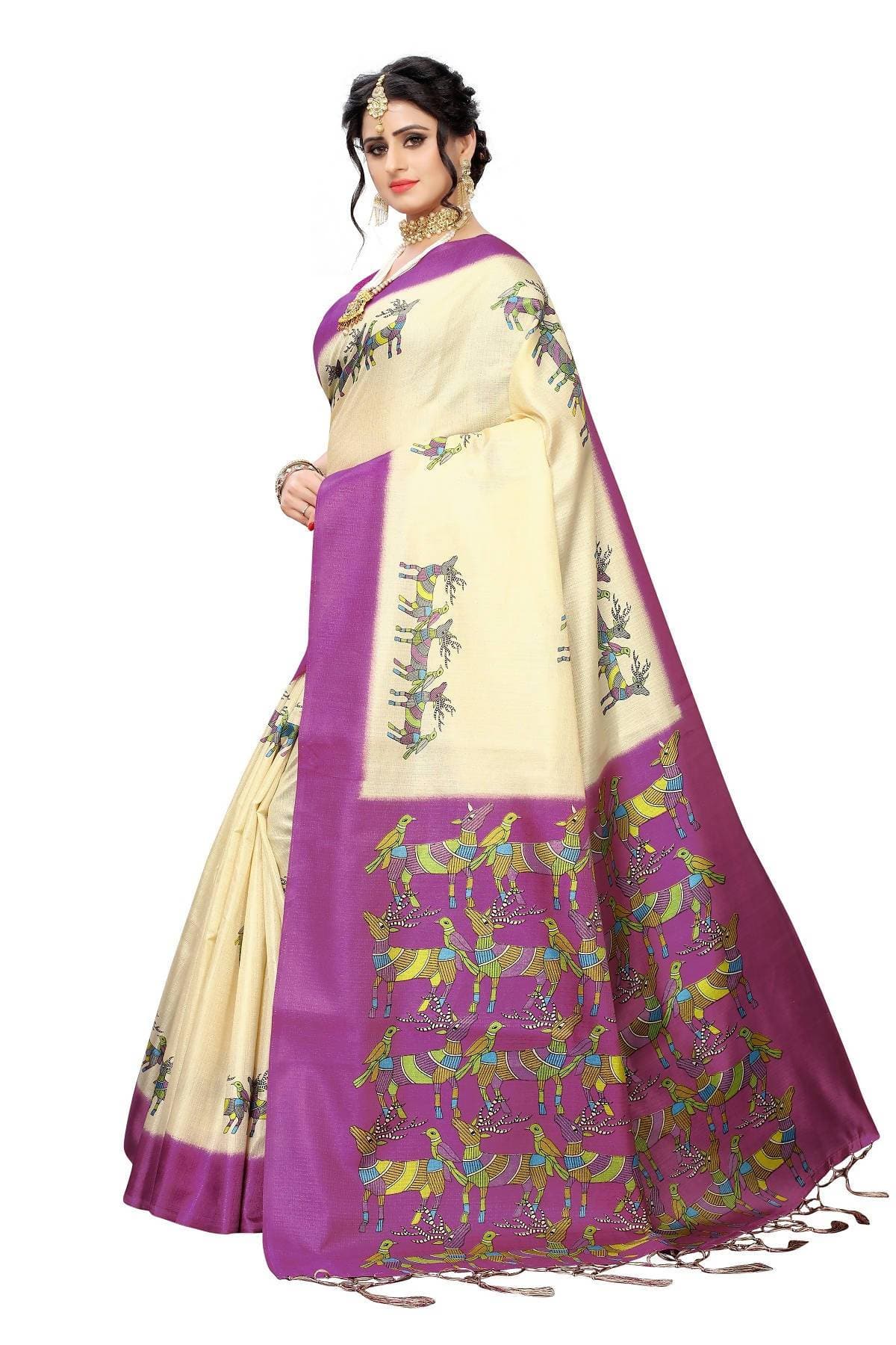 Vamika Multicolor & Wine Red Kalamkari With Jhalar Khadi Silk Saree