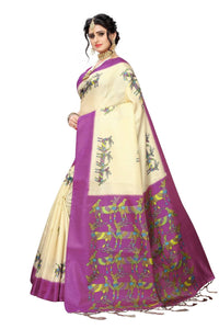 Thumbnail for Vamika Multicolor & Wine Red Kalamkari With Jhalar Khadi Silk Saree