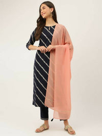 Thumbnail for FIORRA Women's Navy Blue Poly Crepe Straight Kurta Pant With Dupatta - Distacart