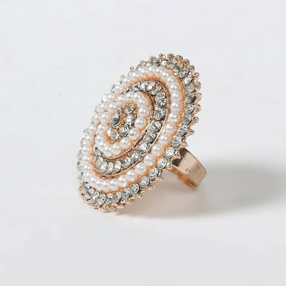 Mominos Fashion Joharkamal Gold-Plated Stone Studded Adjustable Finger Ring - Design 05 - Distacart