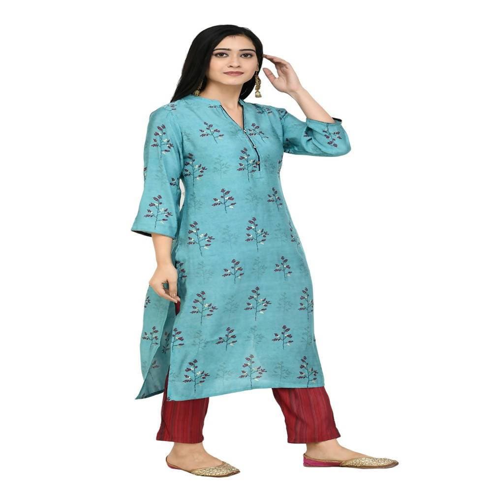 Lagi Women's Turquoise Blue Printed Straight Kurta & Pant (MC41A)