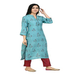 Thumbnail for Lagi Women's Turquoise Blue Printed Straight Kurta & Pant (MC41A)