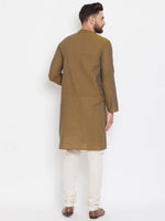 Thumbnail for Even Apparels Brown Pure Cotton Men's Kurta With Band Collar - Distacart
