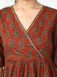 Thumbnail for Myshka Women's Rust Empire Printed Dress - Distacart