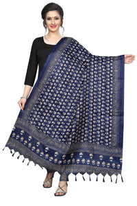 Thumbnail for Vamika Navy Blue Printed Khadi Bhagalpuri Latest Dupatta
