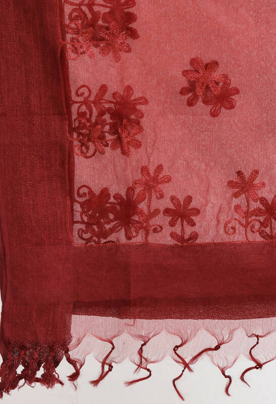 Mominos Fashion Moeza Women's Orgenza All Over Chikan Work Maroon Dupatta - Distacart
