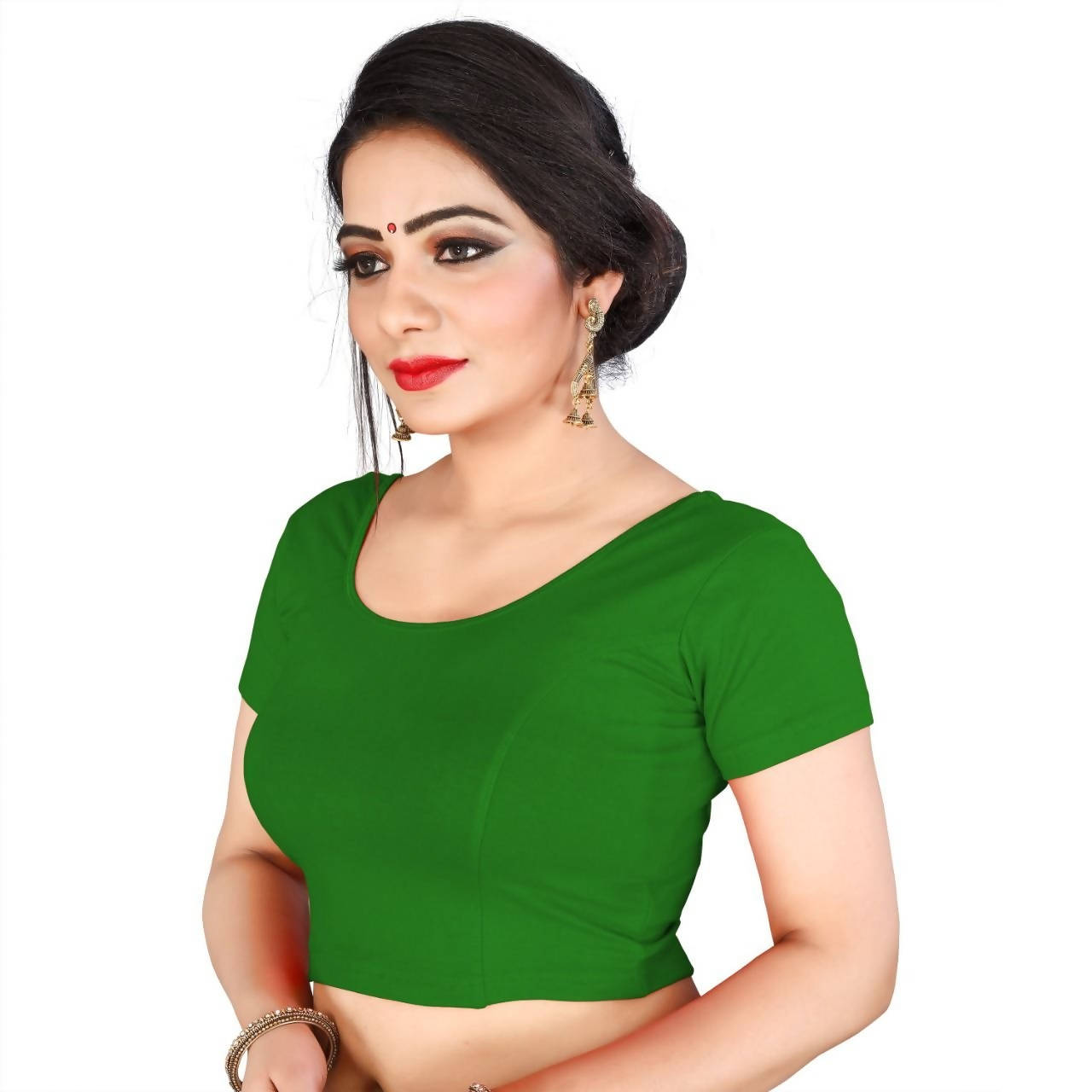 Vamika Green Lycra Plain Blouse - Distacart