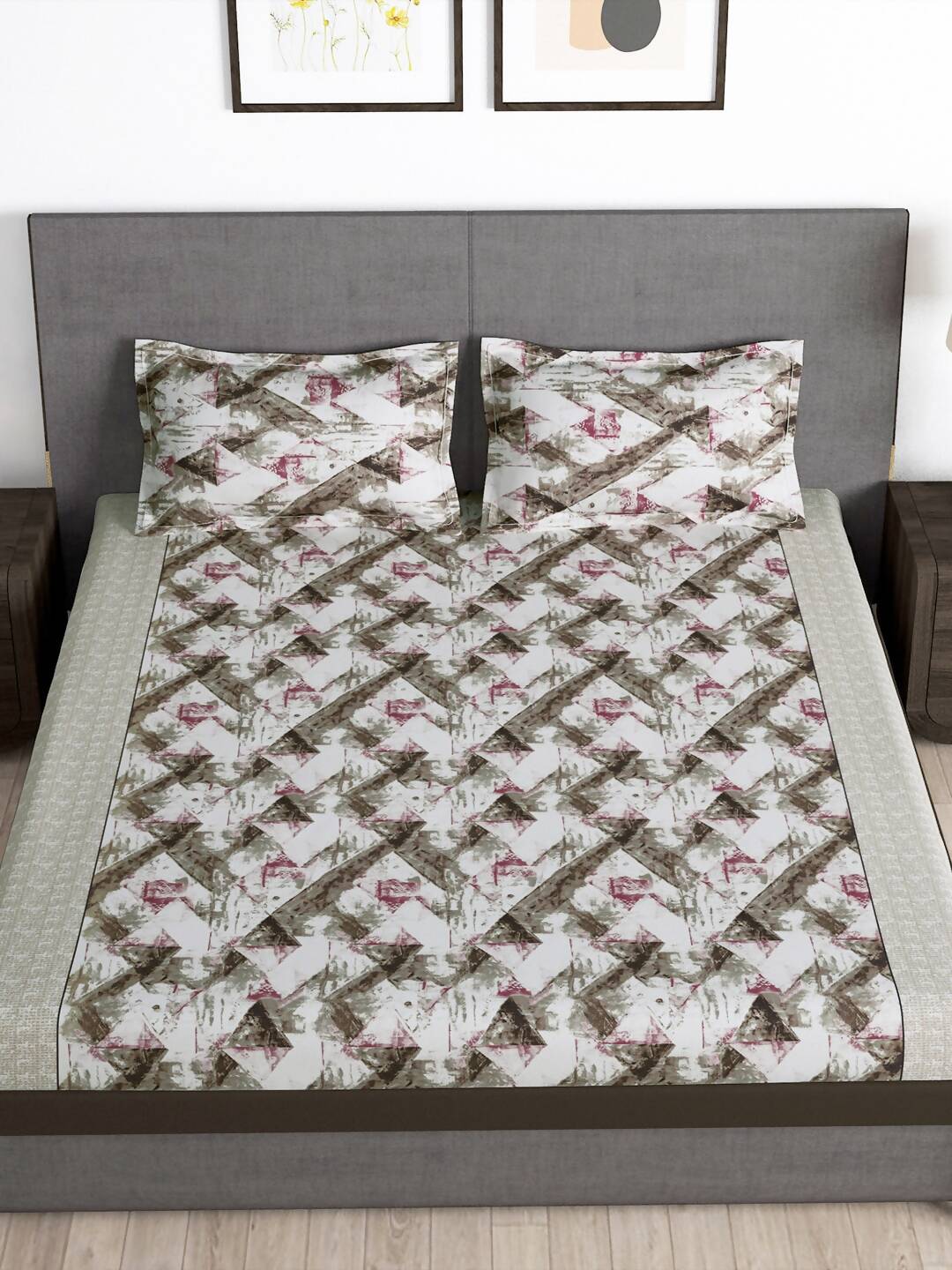Story@home Brown & Pink Abstract Microfiber 180 TC Bedsheet With Pillow Cover - Distacart
