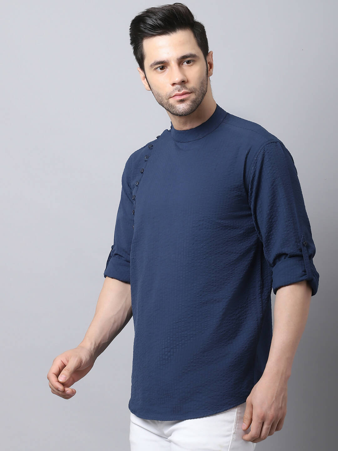 Even Apparels Navy Pure Cotton Kurta With Side Placket - Distacart