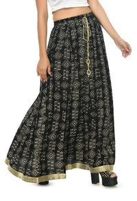 Thumbnail for Mominos Fashion Moeza Cotton Black Printed Lehenga (Lancha)
