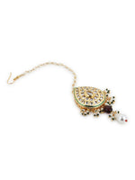 Thumbnail for Gold-Plated White Green Kundan-Studded Pearl Beaded Maang Tikka - Ruby Raang - Distacart
