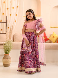 Thumbnail for Girls Printed Ready To Wear Lehenga Blouse With Dupatta - Mini Marvels - Distacart