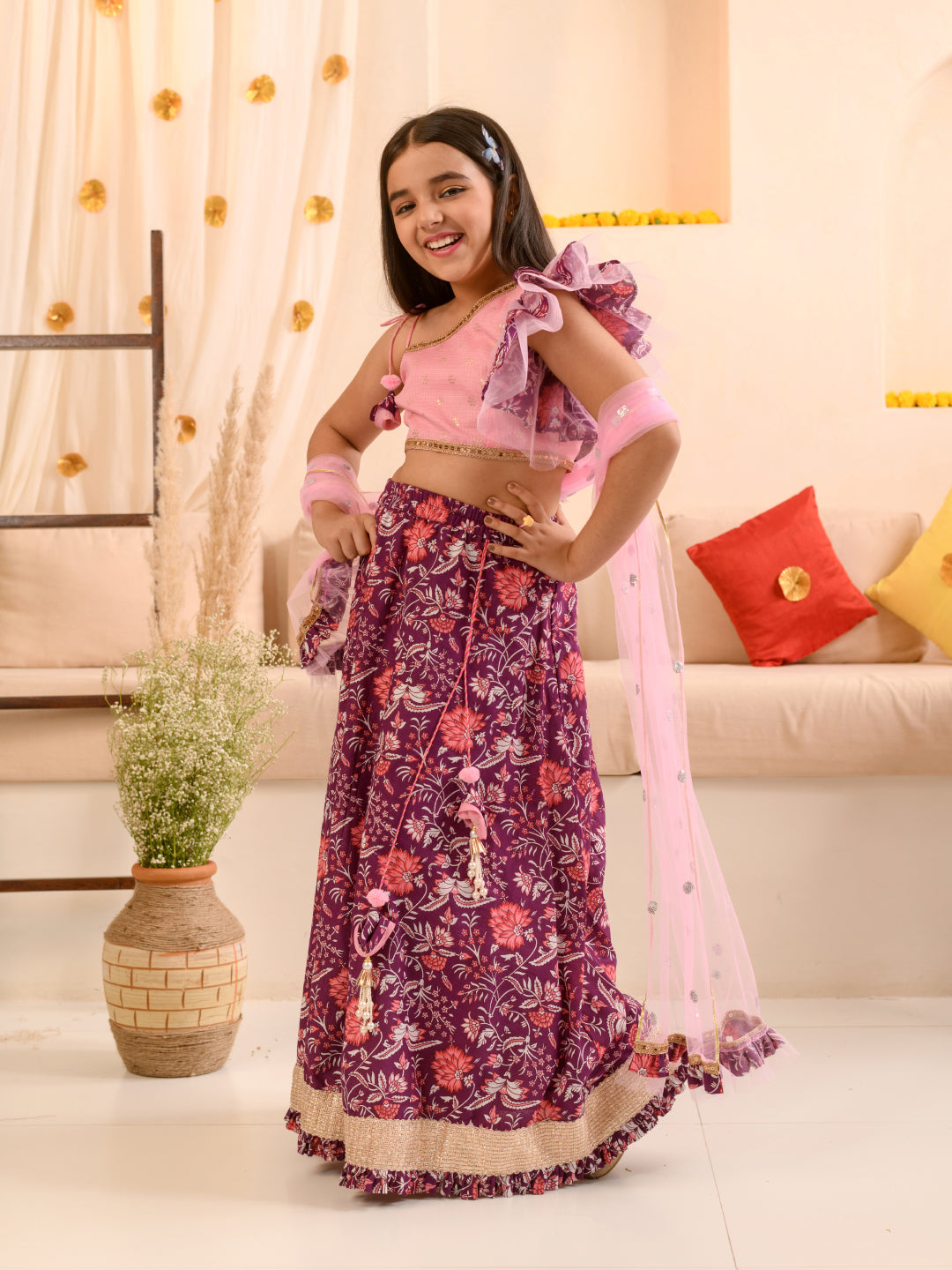 Girls Printed Ready To Wear Lehenga Blouse With Dupatta - Mini Marvels - Distacart