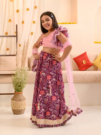 Thumbnail for Girls Printed Ready To Wear Lehenga Blouse With Dupatta - Mini Marvels - Distacart