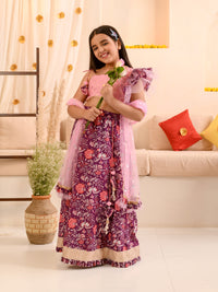 Thumbnail for Girls Printed Ready To Wear Lehenga Blouse With Dupatta - Mini Marvels - Distacart