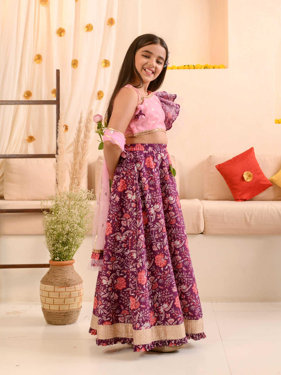 Girls Printed Ready To Wear Lehenga Blouse With Dupatta - Mini Marvels - Distacart