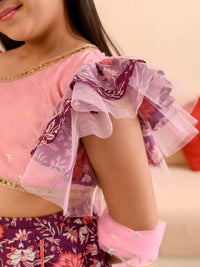 Thumbnail for Girls Printed Ready To Wear Lehenga Blouse With Dupatta - Mini Marvels - Distacart